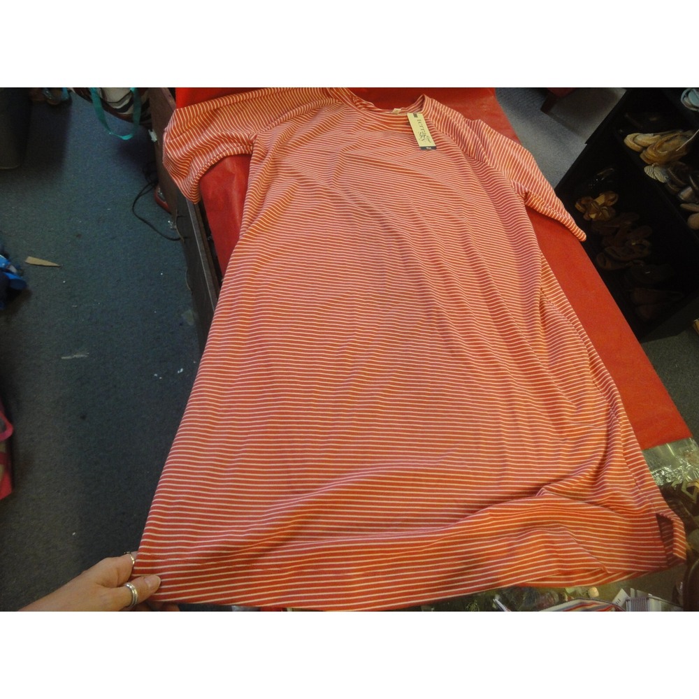 Terra & Sky OX 14W elbow sleeve dress NWT dark coral and white stripe